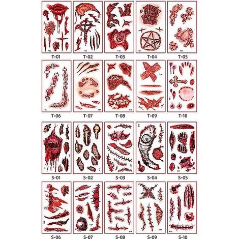 20 Blatt Narbenaufkleber für Halloween-Dekorationen