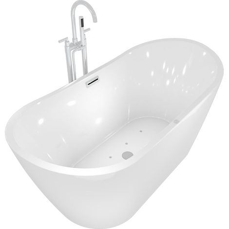 freistehende Badewanne Wanne F13 180x92cm Whirlpool mit Luftmassage mit Amatur AF03 (1/5)