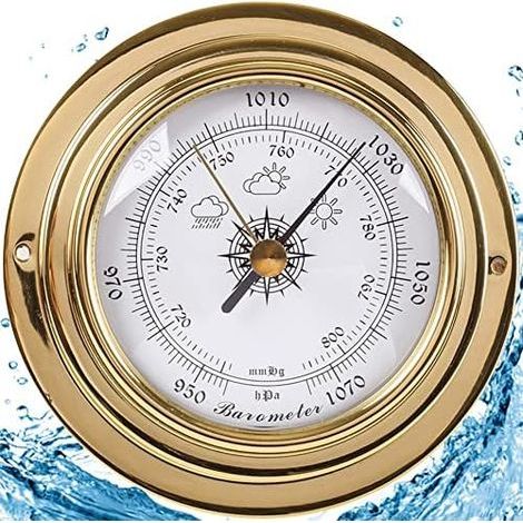 Thermomètre hygromètre station météo – Boîtier laiton 3,8in – Prévisions météo précises – Aucune batterie nécessaire – Pour bureaux et bateaux (1/4)