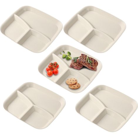 Assiettes à Divisions Plat de Service à 3 Compartiments  Lot de 5 Assiettes avec Divisions Pour Légumes Salade Riz Fromage Fruits Repas Adulte Cuisine (1/5)