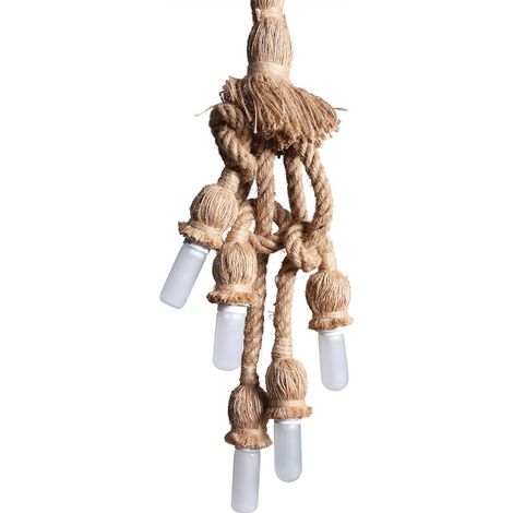 Suspension vintage en corde de chanvre à 5 têtes pour lampe rétro, culot E27 (1/5)