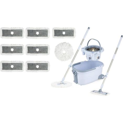 Essorage Facile sans Mains Balai Plat et Rond avec Seau Double Bac Nettoyage Sols Têtes 360° (1/5)