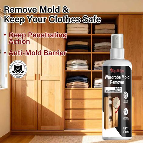 Kleiderschrank-Schimmelentferner, Schimmel- und Mehltaureiniger für Holzmöbelschränke, Schimmel- und Mehltauentfernungsspray für Holzbretter. (1/5)
