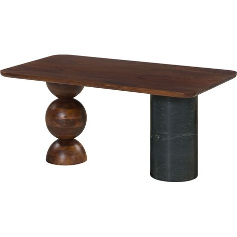 Table basse 100x60x45 en bois de manguier marron foncé laqué / marbre noir FLORENZ 205 (1/4)