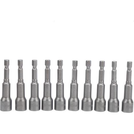 Jeu de 10 douilles hexagonales 10mm en acier chromé-vanadium, à forte aimantation, accessoires robustes (1/5)