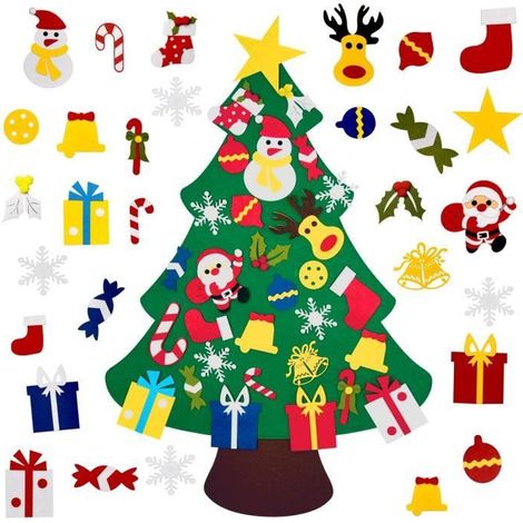 Sapin de Noël Feutre, Arbre de Noël Feutre DIY avec 30 Ornements Noël Cadeaux de Noël pour Enfants Decoration Murales (1/4)