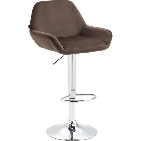 Sgabello da bar imbottito in velluto marrone con base a tromba in metallo cromato TDB10428