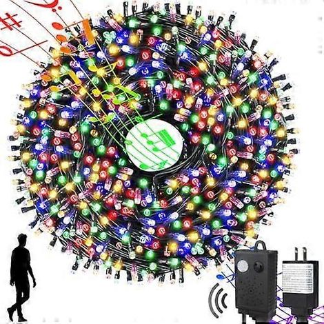 Guirlande lumineuse musicale à détecteur de mouvement pour intérieur et extérieur, 33 m (108 pi) avec 300 LED multicolores, idéale pour décorer votre sapin de Noël. Parfaite pour les fêtes et les soir (1/4)