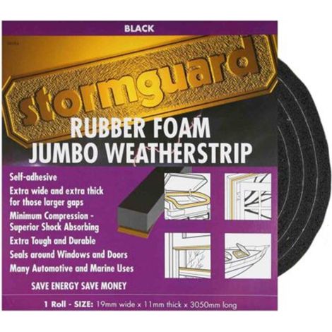Black Rubber Foam Jumbo Draught Excluder Self Adhesive Weatherstrip 3.05m