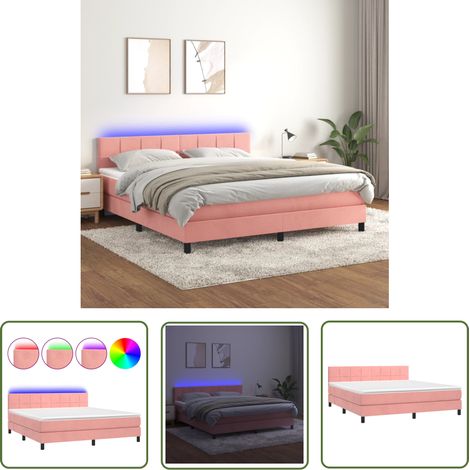 The Living Store Sommier à lattes de lit avec matelas et LED Rose 160x200 cm - Lit Plateforme - Lit Capitonné - Lit Design - Lit Double - Sommier Tapissier (1/5)