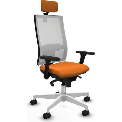 Horna sincro malla blanca similpiel naranja brazos 3D base blanca cabecero 2D ruedas 65mm nailon (1/5)