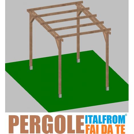 Pergola da Giardino in Legno di Pino Impregnato - mt 3 X 2 x 2,5h - con Supporti ad Interrare (1/2)