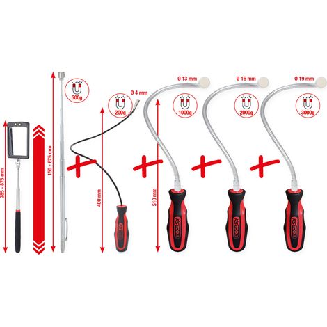 KS Tools Flexibler und Teleskop-Magnethalter und Inspektionsspiegel-Satz, 6-tlg