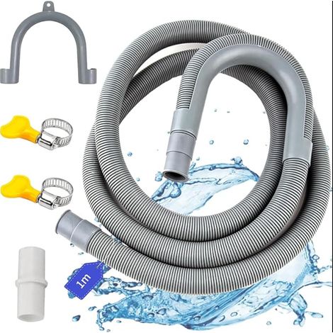 Tuyau de vidange pour machine à laver, Flexible d'évacuation universel, y compris support et colliers de serrage, Rallonge de tuyau pour lave-vaisselle et machine à laver (1/5)