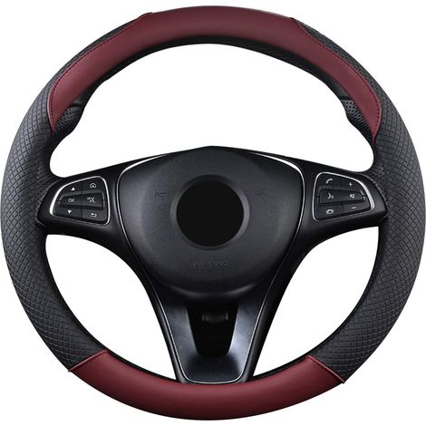 Housse de volant universelle en similicuir, respirante, antidérapante et durable, 37-38 cm (15") (rouge vin) (1/5)