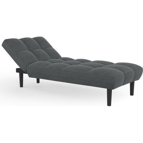 Idmarket – Méridienne clic clac capitonnée 80 x 180 cm – Tissu gris anthracite – Inclinable sur 3 positions – Dossier ergonomique et assise rembourrée