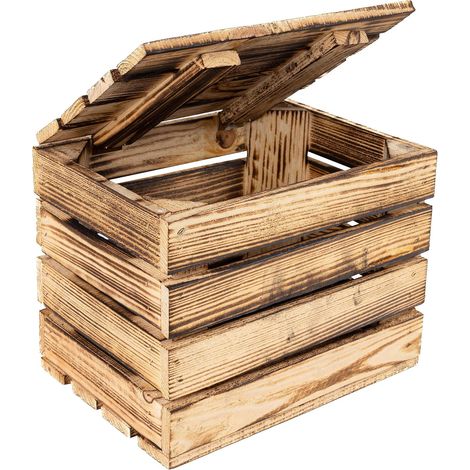 Large Flamed Wooden Storage Box 27.5 x 20 x 21.5 cm