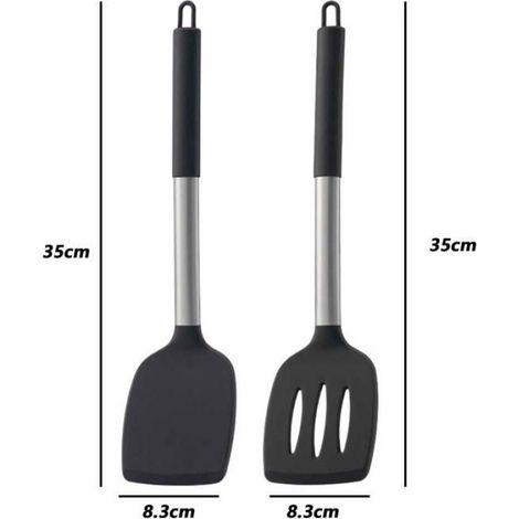 2 Spatule, Silicone alimentaire, Manche acier inoxydable, Résistant chaleur, Cuisine quotidien (1/4)