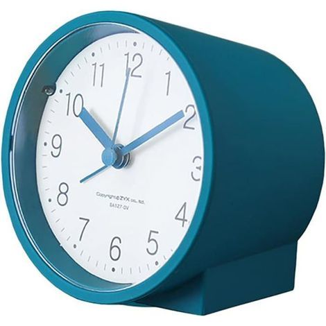 Silent analog battery alarm clock with ascending beep and snooze (blue)