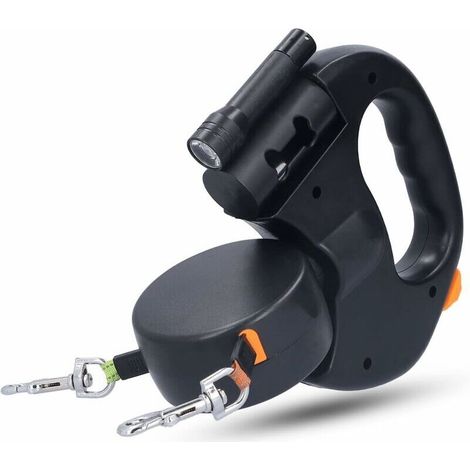 Laisse Double pour 2 Chiens,Laisse Chien Enrouleur pour Chien Jusqu'à 25kg/55 lb,Ruban en Nylon Solide Extensible à 3M, avec Coutures réfléchissantes Lumineuses,360º sans Enchevêtrement (1/5)