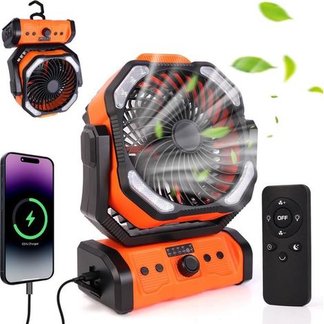 Ventilador de camping USB de 20000 mAh con iluminación LED,cabezal giratorio de 270° para pescar y como cortavientos (1/5)