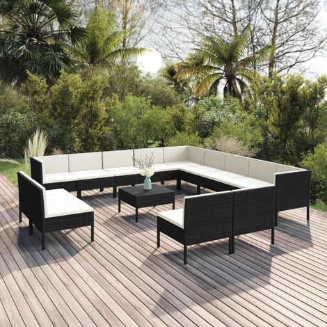 Salon de jardin 14 pcs - Mobilier de jardin - Ensemble repas de jardin avec coussins Résine tressée Noir vidaXL (1/5)