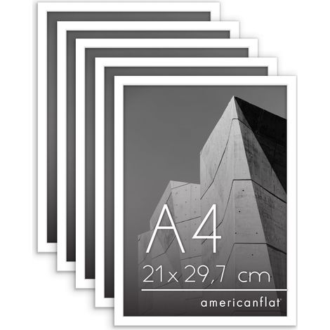 Cadre Photo A4 Blanc - Cadre A4 avec Bordure Fine, Vitre Antichoc, Chevalet et Matériel de Suspension Intégré pour Mur et Surface Plane - Lot de 5 (1/5)