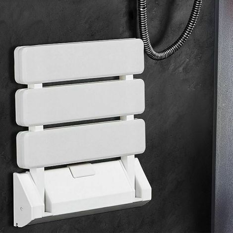 Siège Rabattable Mural pour Douche - Capacité de Charge de 130 kg - Siège de Douche Repliable - Tabouret Pliant pour Salle de Bain - Tabouret Mural Rabattable de Couleur Blanc. (1/4)
