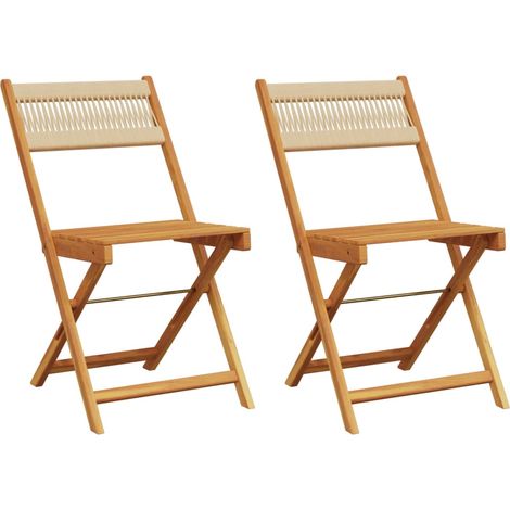 Chaises de bistrot lot de 2 Chaises d'extérieur beige bois d'acacia et corde (1/5)