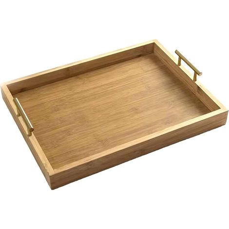 Plateau de service élégant en bambou avec poignées en métal, 32 x 22 cm (1/5)