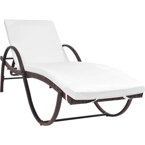vidaXL Tumbona de jardín con cojín y mesita ratán sintético marrón (1/2)