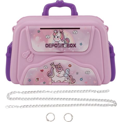 Coffre-fort à code portable en ABS violet avec chaîne, boîte de rangement sécurisée pour économies et objets de valeur (1/5)