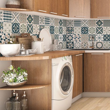Sticker Mural Carrelage adhésif Cuisine Salle de Bain - 24 STICKERS CARRELAGES AZULEJOS DIAZARIA - 24stickers10x10cm (1/5)