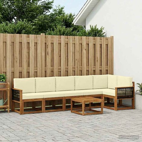 vidaXL Outdoor-Sofagarnitur mit Kissen 7 pcs Natur und Creme Polyester (1/5)
