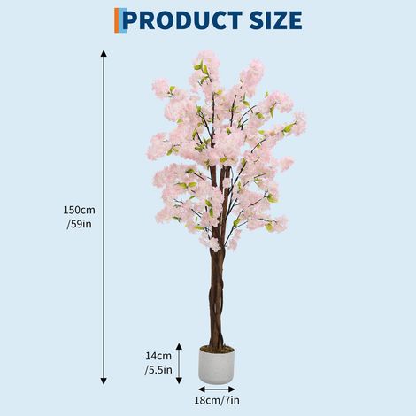 Cerisier Artificiel en Fleurs 120/150/180 cm Plante Artificielle en Pot avec Fleurs pour la Maison, Le Bureau et la décoration de Mariage Arbre Artificiel (1/4)