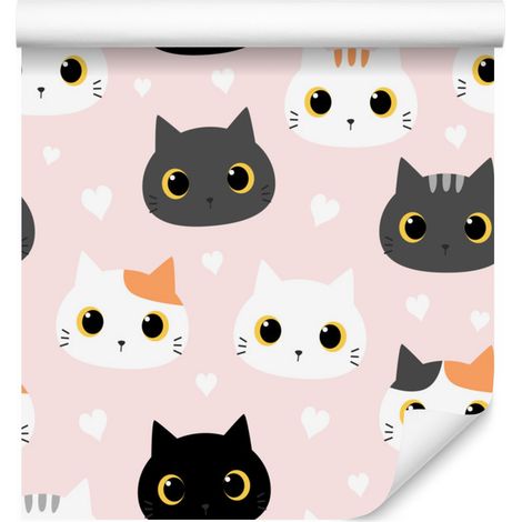 Papier peint Chatons et Cœurs pour Salon et Chambre 50x1000 cm (1/5)