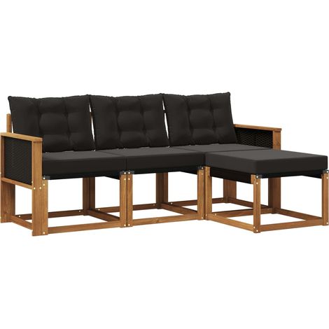 Outdoor Sofa Set with Cushion 4 pcs Natural and Black vidaXL