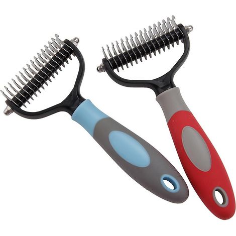 Râteau de toilettage pour chiens, chats et chiots - Outils de nettoyage en vrac bleu/noir et rouge (1/5)