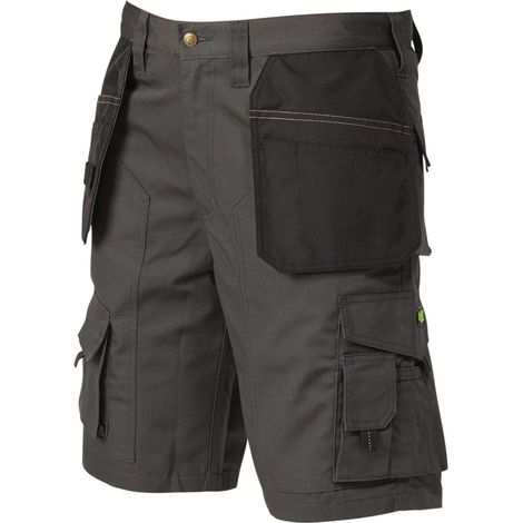 Apache Men's Grey Rip-Stop Cargo Work Shorts with Holster Pockets, Comfortable Fit, Size W34 (1/9)