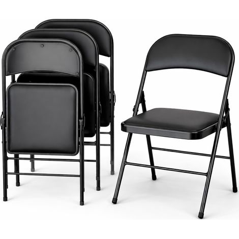 Set 4 Sedie Nere in Metallo e Seduta in Ecopelle Imbottita Sedia Ergonomica