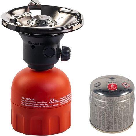 Fornellino da campeggio a Gas con cartuccia da 190 gr, accensione automatica piezo, regolatore di fiamma e piatto da 14 cm (1/5)