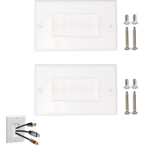 2 Pièces Plaque Murale Brosse, Passe câble Murale Sortie Connecteur, Passe Câbles pour Connexion Audio et Vidéo, Prise Murales Multimédia Boîtier, Compatible pour Câble Multimédia Ouverture (1/5)