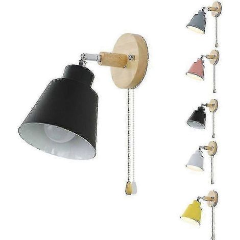 Lampe de chevet en bois de style nordique avec fermeture éclair  peut servir d’applique murale de chevet ou d’applique de couloir. Noire. (1/5)