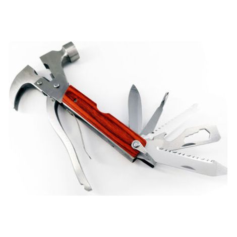 Marteau multifonction pliable en acier, idéal pour le camping, la randonnée et la pêche. Marteau en corne de bois coloré.