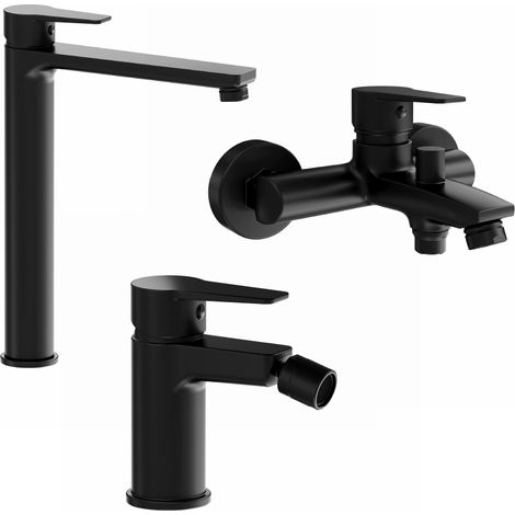 Set Miscelatori con Lavabo Alto Bidet senza Scarico ed esterno vasca c/rubinetto in Ottone Nero Opaco Mod. Jane (1/4)