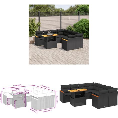 Salon de jardin 9 pcs avec coussins noir résine tressée - Ensemble Salon De Jardin - Meuble Extérieur - Résine Tressée - Rotin Synthétique - Table Extensible - Home & Living (1/3)