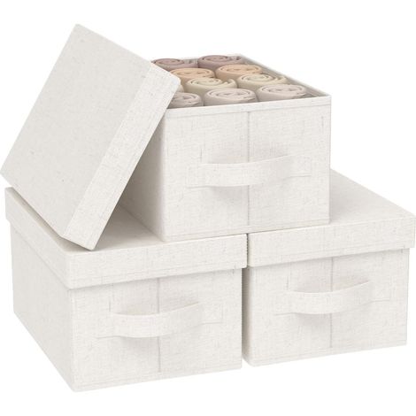 Boîtes de Rangement Tissu avec Couvercle,33x23x18cm,Beige,3 Pièce (1/5)