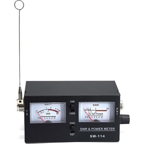 SW-114 SWR Compteur de puissance de champ RF 3 fonctions VSWR analogique et testeur de puissance relative 27-30 MHz 10 W 100 W pour antenne radio CB câble coaxial (1/5)