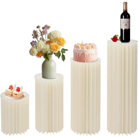 4 pièces en carton Colonne de fleurs, Support de fleurs pliable Colonne décorative Cylindrique, Support cylindrique en papier pliable Colonne d'affichage, pour décoration de table de fiançailles (1/5)