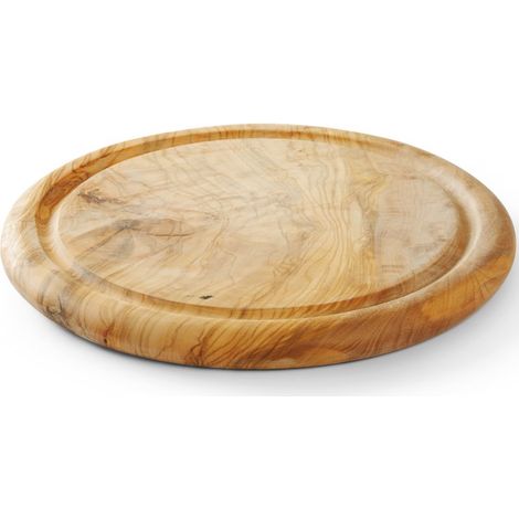 Planche ronde en bois d'olivier pour servir charcuteries, fromages et snacks, diamètre 260 mm
